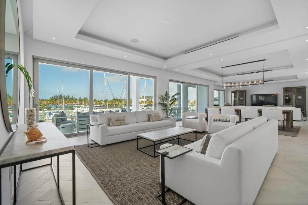Modern condo with waterfront views