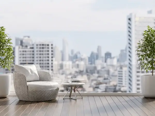 A modern city condo with a balcony view